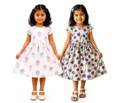 Image of Kids Girls Combo Frock | Girl Cotton Blend Dress | Princess Style Frock | Birthday, Casual & Festive Outfit