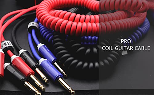 Aestivate 32ft/10m Coiled Guitar Cable Electric Instrument Cable Curly Instrument Cable Coil Guitar Cable Stretchable Straight to Straight Dual Straight Plugs(Blue) by Aestivate - Image 3