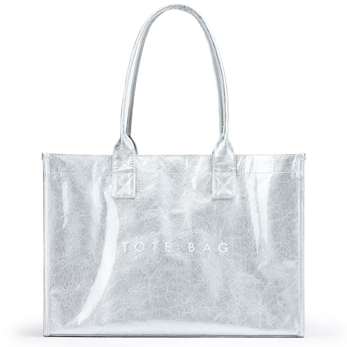 Image of KALIDI PVC Tote Bag Women's Kraft Paper Work Handbags Purses with Top Handle
