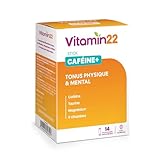VITAMIN'22 - Caféine+ - Énergie et vitalité quotidienne - Améliore la concentration - 9 Vitamines, Magnésium, Caféine et Taurine - Sans Gluten - Cure de 7 à 14 Jours - 14 Sticks