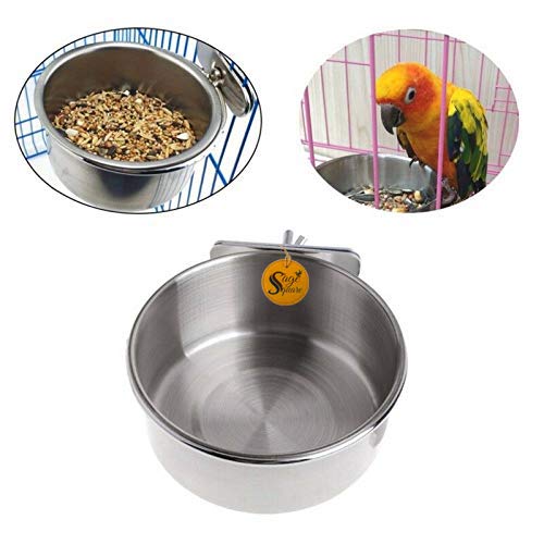 Image of Sage Square Stainless Steel Rust-Proof Cage Food, Seed, Water Feeder Cum Bowl with Hook /Holder for Bird - No Spill No Mess (200ml) (1 Piece)