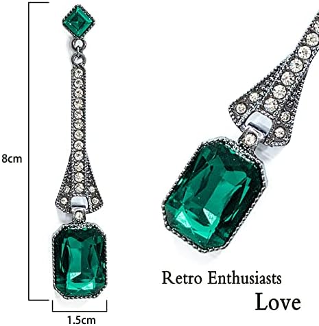 Jancosta Sterling Silver Plated Square Green Stone Pendant Earrings, Zirconia Emerald Earrings for Birthday Anniversary Christmas Birthstone Gifts for Girls and Women