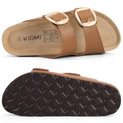 Image of KIDMI Women's Cork Footbed Slide Sandals Comfortable Arch Support Outdoor Sandal with Big Adjustable Buckle for Summer