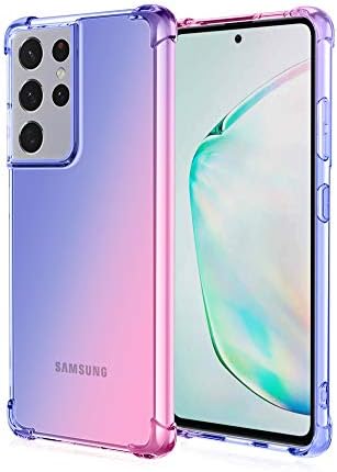 DEFBSC Gradient Case For Samsung Galaxy S21 Ultra 5G, Gradient Color Phone Case Ultra Slim Crystal Clear Protective TPU Bumper Back Cover for Samsung Galaxy S21 Ultra - Blue Pink