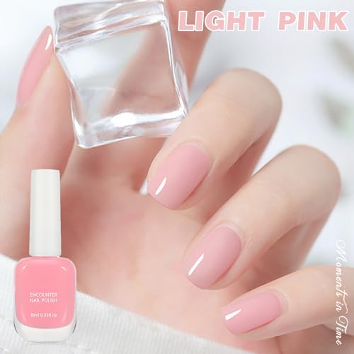 Nail Polish Set, Light Pink Nail Varnish With 2-IN-1 Top Coat & Base Coat, Water-Based Quick Dry Pink & Clear Nail Gel, Peel off Nail Polish Set for DIY Nail Art, No Need Cure - Image 4