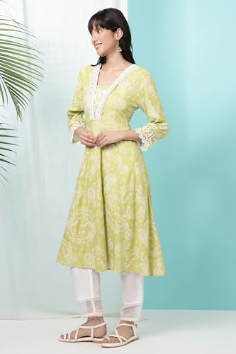 Image of W for Woman Floral Printed Shantung Flared Kurta, Straight Pants and Dupatta Set