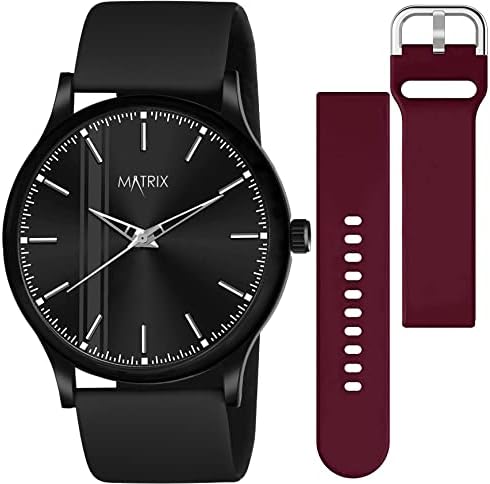 Matrix Swap Analog Black Dial Watch with Interchangeable Straps for Men & Boys, Black & Burgundy, Free Size, strap