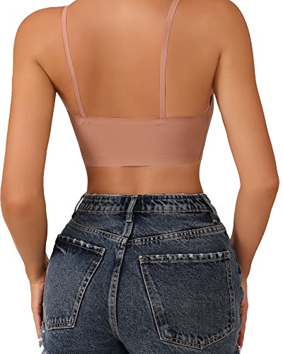 Image of DEANGELMON V Neck Bra Padded Seamless Adjustable Straps Bralettes Everyday Basic Sleeping Bras Multiple Pack