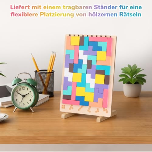 Puzzle Blocks 3in1 Wooden Tetris Holzspiel - Smart Quiet Holzpuzzle Indoor BlöCke Tetris Spiel, Sensory Play des Jahres, Montessori Spielzeug Spiel Holz, Demenz BeschäFtigung, FüR Kinder Iq Toys