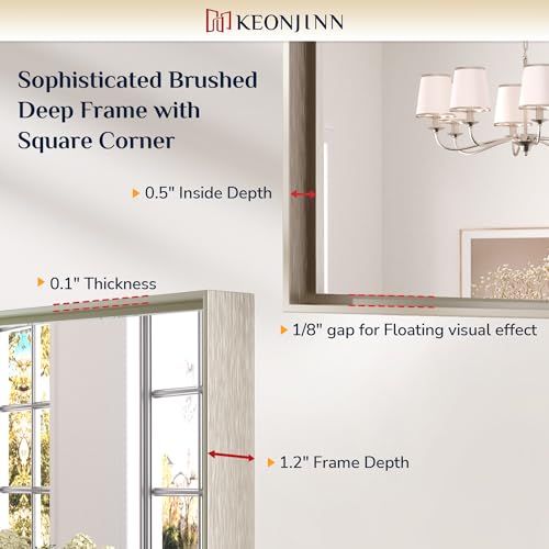 Image of Keonjinn 55x36 Inch Nickel Bathroom Mirror for Over Sink, Rectangular