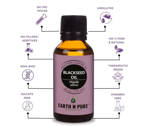 Image of Earth N Pure Black Seed (Kalonji Oil) | 100% Pure & Natural | Cold Pressed Nigella Sativa Oil | Hair, Scalp, Skin & Beard Care | Vegan & Cruelty-Free | 30ml