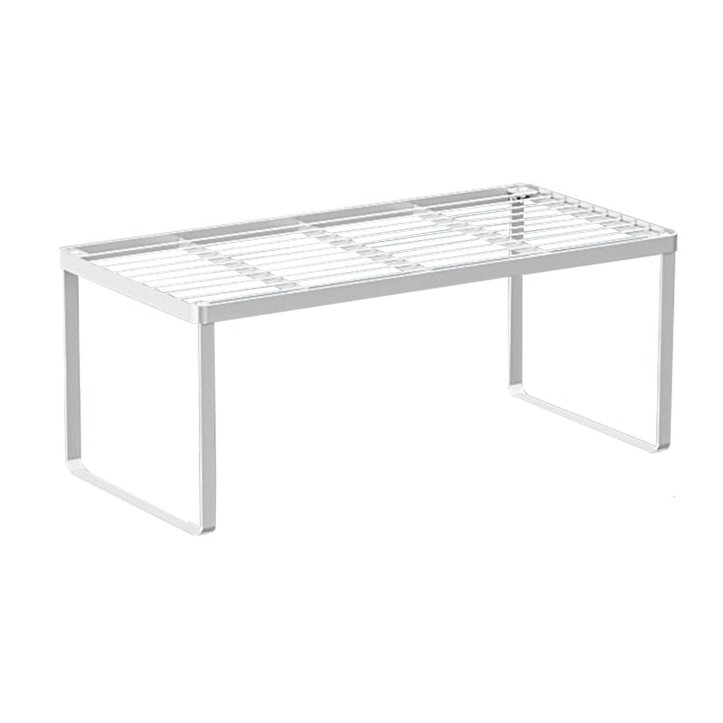 Kitchen Cabinet Storage Shelf Stackable Wire Spice Rack Organizer Heavy Duty Space Saver for Bathroom Bedroom Closet Laundry Room Office Countertop - White, Pack 1