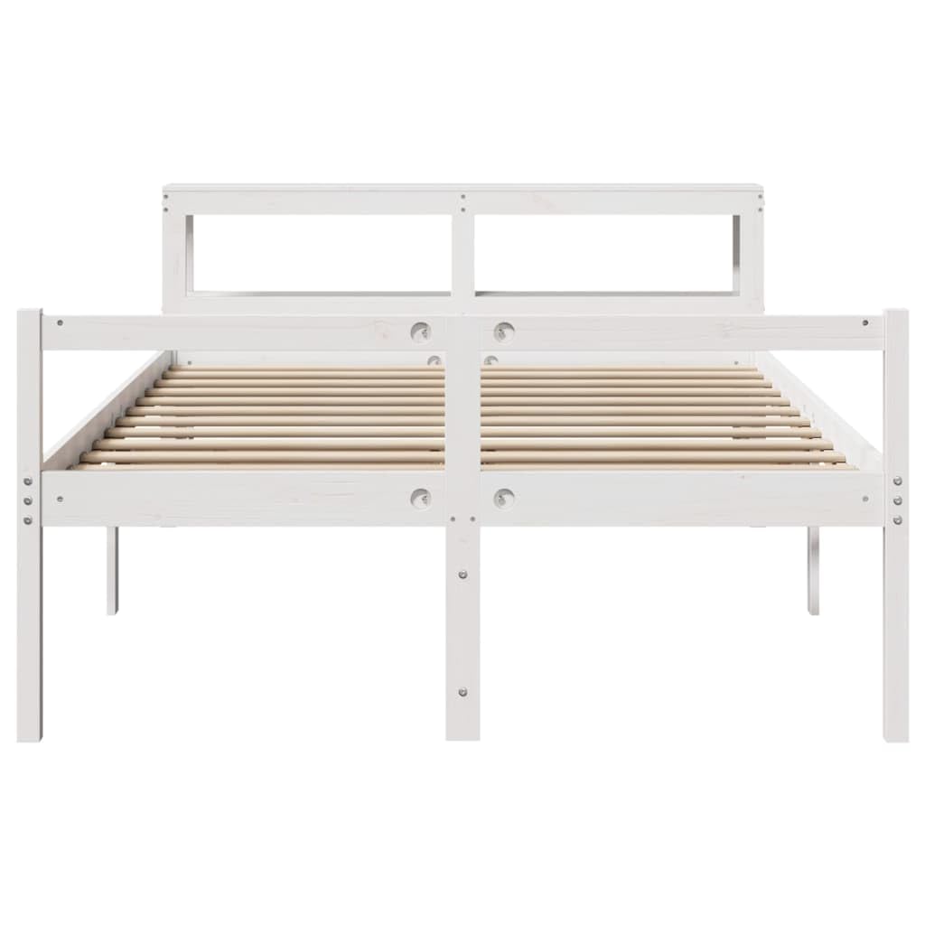 Seniorenbett 120x190 cm Weiß, Bettgestell aus massivem Kiefernholz mit Kopfteil und Lattenrost, Seniorengerechtes Holz Bettgestell mit 44 cm Einstiegshöhe ohne Matratze