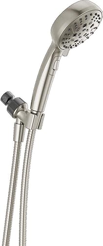 Miniatura 1 de Delta Faucet Cabezal de ducha H2Okinetic de mano de 6 ajustes, cabezal de ducha de níquel cepillado con manguera, cabezales de ducha de mano,