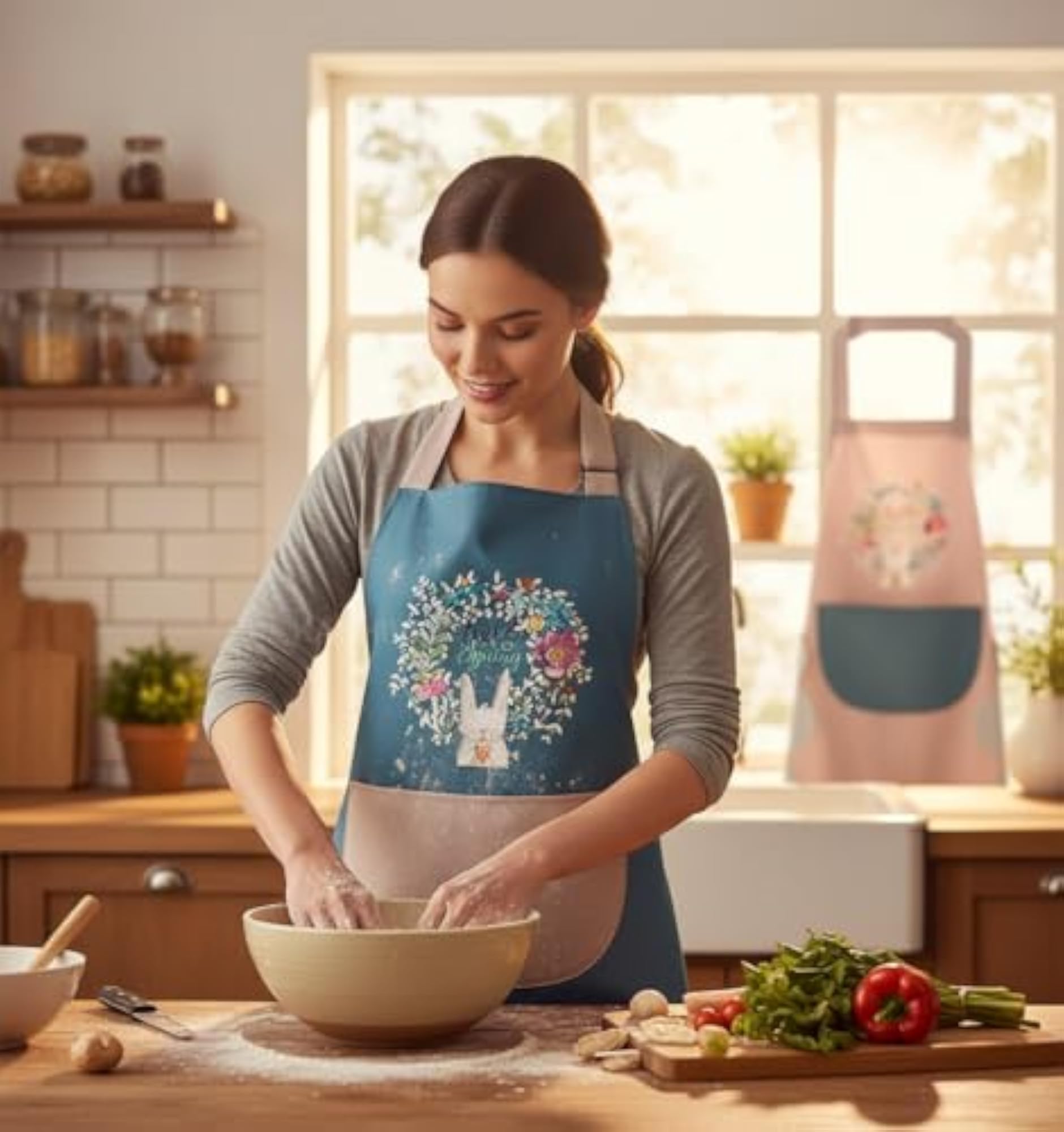 Waterproof Kitchen Apron For Women With Big Front Pocket