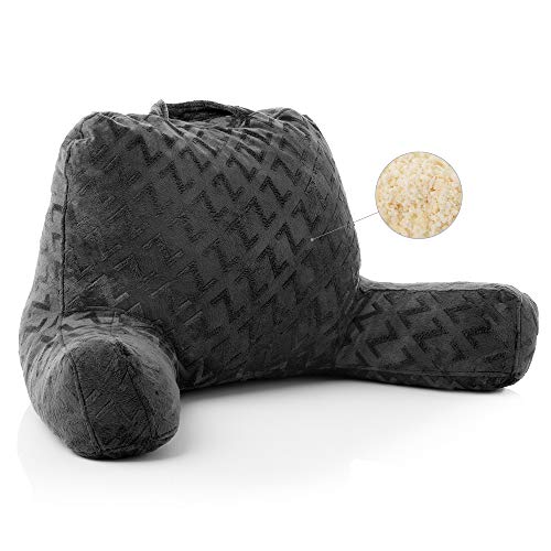 MALOUF Z Foam Filled Reading Pillow with Super-Soft Velour Cover-3-year U.S. Warranty, Grey