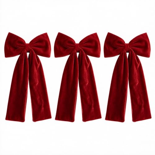 3 PCS Red Bows Velvet Bows For Christmas Tree 15"X9.8" Christmas Tree Bows - image 1