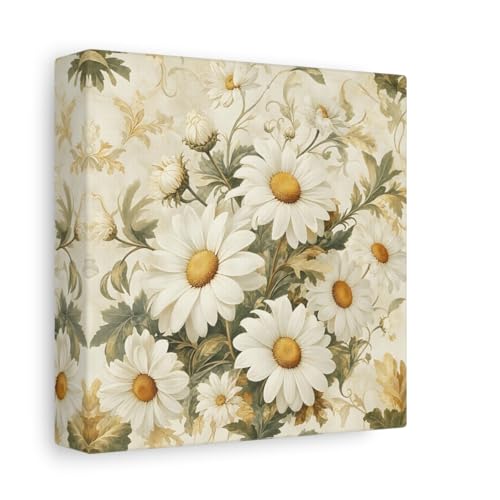 Toile florale marguerites blanches pour grand mur et salon lumineux