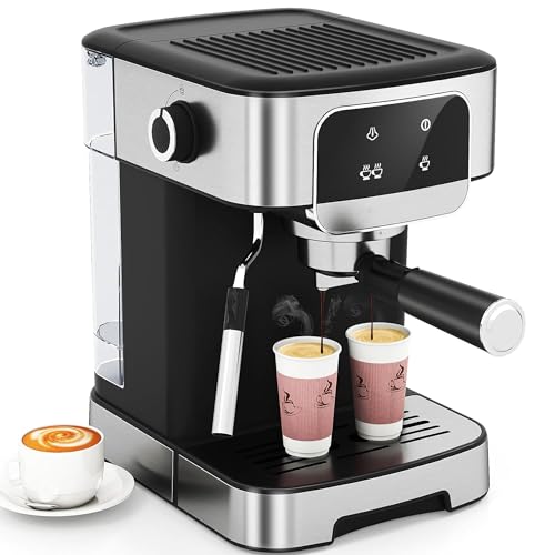 Cafetera espresso de 20 bares 1200 W con espumador de leche y pantalla táctil, acero inoxidable para café molido y helado