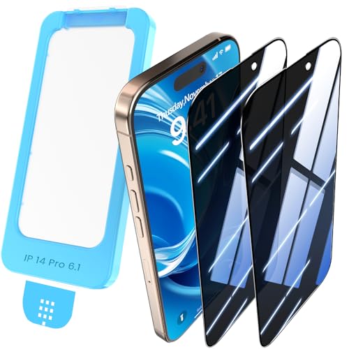 Orealgut für iPhone 14 Pro für Panzerglas Sichtschutz 9H+ Schutzglas Bruchsicher Premium 26 Blickschutzfolie [Auto-Installation] 100% Staubfrei Full Screen Privacy Schutzfolie 2 Stück
