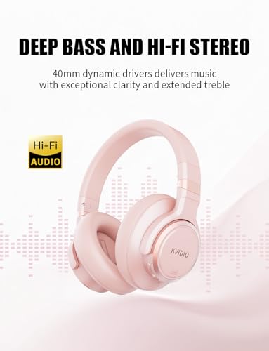 Image of KVIDIO Hybrid Active Noise Cancelling Headphones, Wireless Bluetooth Headphones Over Ear with Mic, 70H Playtime, Transparency Mode, Hi-Fi Stereo Sound, Deep Bass Headsets for Phone PC