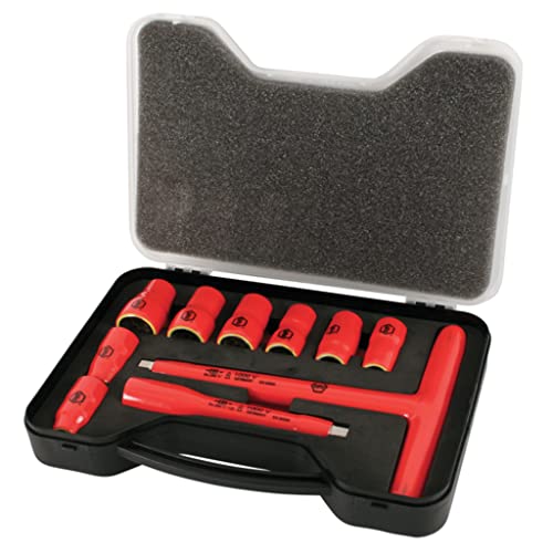 Wiha 31496 T-Handle Socket Set, Insulated 3/8-Inch, Inch, Sizes 5/16, 3/8, 7/16, 1/2, 9/16, 5/8, 11/16, 3/4-Inch Sockets And 5-Inch Extension Bar And T Handle #TOP3