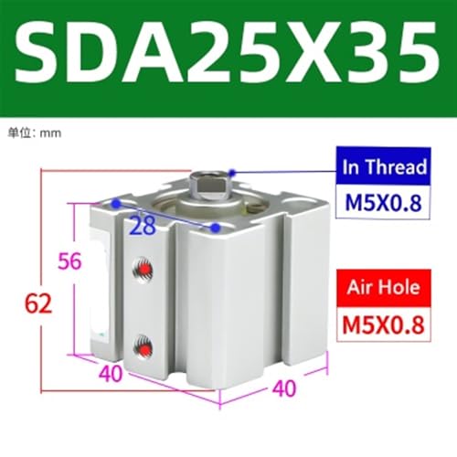 Vérin pneumatique SDA25-35 compact double effet course 35mm type SDA25