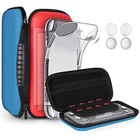 GeeRic Tasche Kompatibel für Switch Lite 2019,Kompatibel Mit Switch Lite Hülle mit Schutzfolie,2 HD-Glas Displayschutzfolie,4 Daumen Griffkappen Kompatibel Mit Switch Lite Zubehör Cover