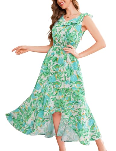 Aupuls Casual Dress for Women White Dress Women Summer Floral Midi Dress for Women Sexy Sundress Floral Midi Dress Womens Party Dress Aupyh03 Greenblueflower S