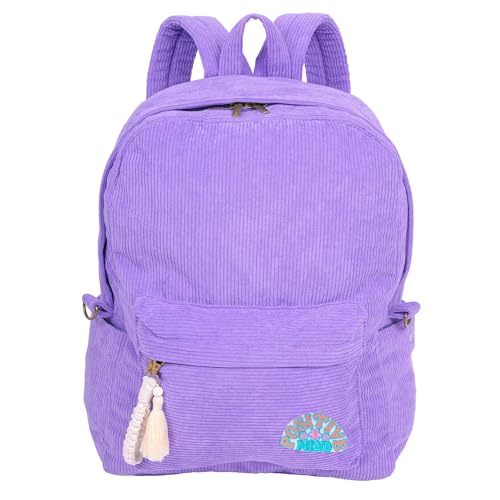 Fashion Angels Mochila completa de veludo cotelê com puxador de macramê, adesivo Embrd, Multicor, Medium, Mochila