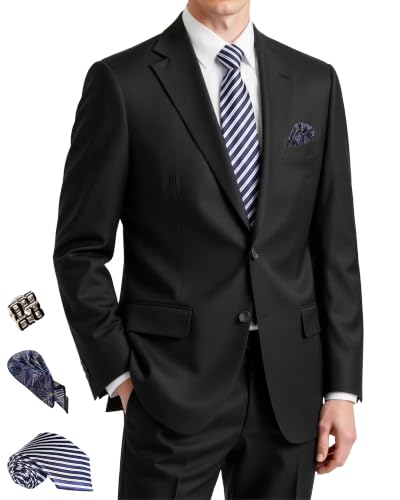Men’s Slim Fit 2 Piece Suit Set, Stretch & Machine Washable, Single Breasted Business Formal Suit for Office & Wedding Guest