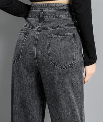 Miniatura 5 de DGHM-JLMY Pantalones de mezclilla sueltos de cintura alta para mujer, pantalones de mezclilla rectos desgastados, holgados y casuales de cintura alta
