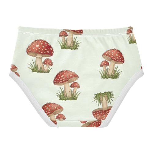Red Mushrooms Beige Girls Underwear, Toddler Panties, Cotton Underwear Girls, 2–8 Years2