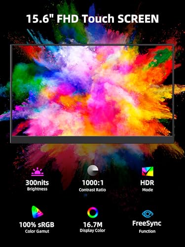 Image of Portable Monitor, 15.6 inch 1080p IPS Touchscreen Portable Monitor, Mini HDMI /USB C, Dual Speakers with Cover for Switch PS4 /5 Laptop Phone