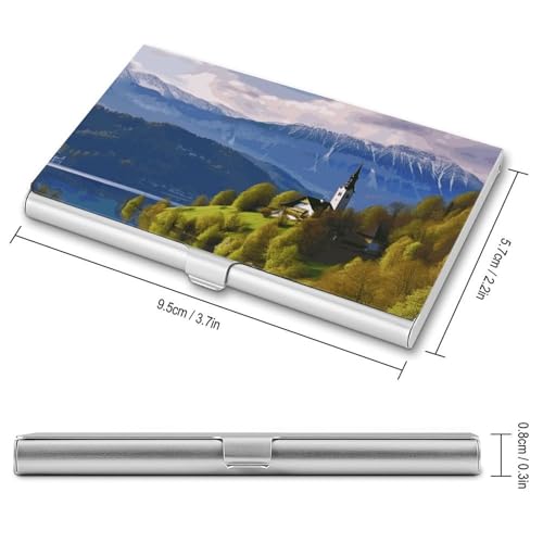 Slim Metal Business Card Holder - Slovenia Landscape Aluminum Alloy Card Case with Buckle Closure, Holds 20 Cards & Cash, Professional Credit Card Size ID Holder for Men Women Gift2
