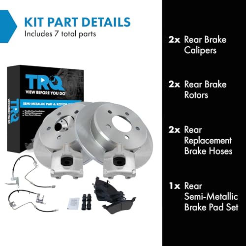 Image of TRQ Rear Brake Pad and Rotor Set Semi Metallic Rotors Calipers Compatible with 2006-2007 Chrysler Town & Country Grand Caravan