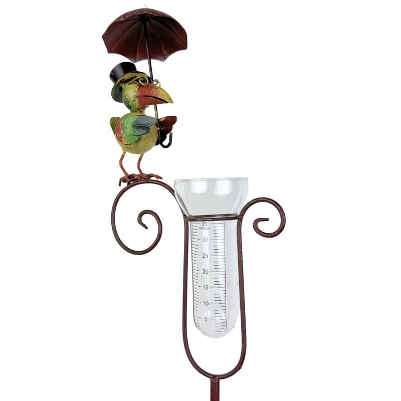 Pluviomètre à Piquer Tuteur à Plantes Déco de Jardin Corbeau en Métal et Verre 10x21x154cm