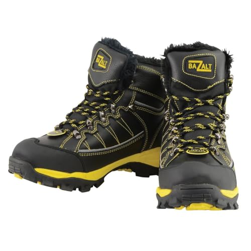 Image of Bazalt-Men's Black & Yellow Water&Frost Proof Leather Boots w /Faux Fur Lining & Composite Toe-BLK /YEL