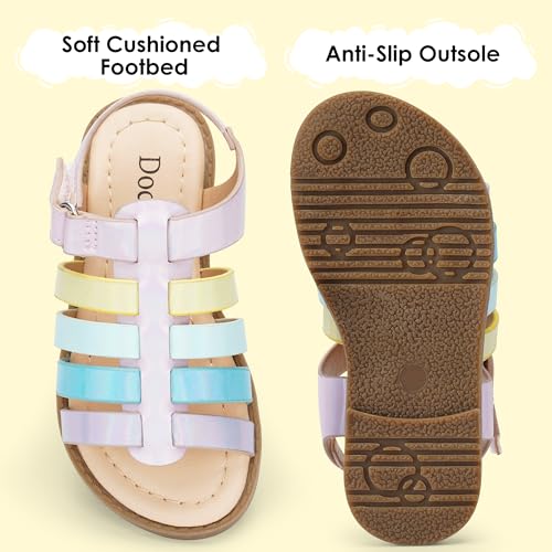Image of Dodow Girls Sandals Open Toe Hook and Loop Flat Dress Sandals Summer Shoes for Toddler Little Kid