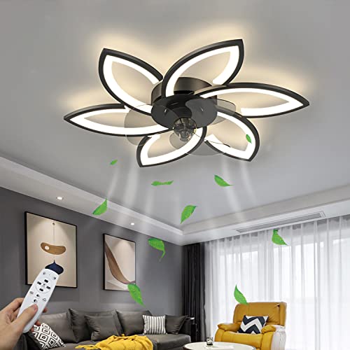 Moderno ventilador de techo con luz integrada de 72 W, diseño en forma de flor, ventilador silencioso, luz LED regulable, lámpara de techo para sala de estar, comedor, dormitorio, color blanco, 78 cm