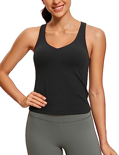 CRZ YOGA Butterluxe Womens V Neck Workout Tank Tops with Built in Bras - Sleeveless Padded Racerback Yoga Athletic Camisole
