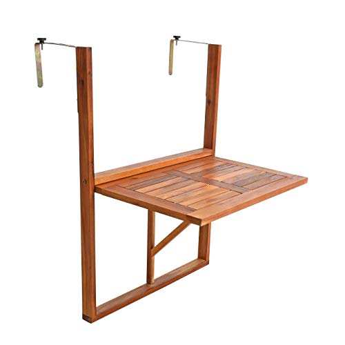 Bois d'acacia table suspendue pour balcon pliable, Table, Table de balcon, table, 60 x 40 cm, table suspendus