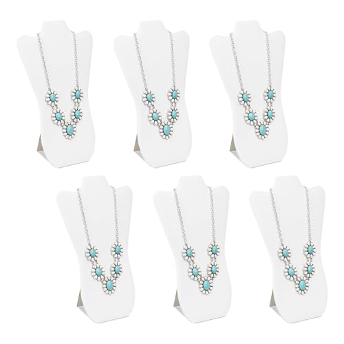 MOOCA White Faux Leather MDF Wood Jewelry and Necklace Easel Display Stand, Set of 6