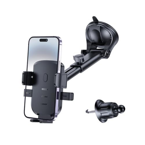 Image of Car Phone Holder, Strong Suction Vehicle Dashboard Windshield Air Vent Cellphone Mount Cradle, Adjustable Hands Free Automotive Smartphone Stand Accessories, Universal Fit (Black2)