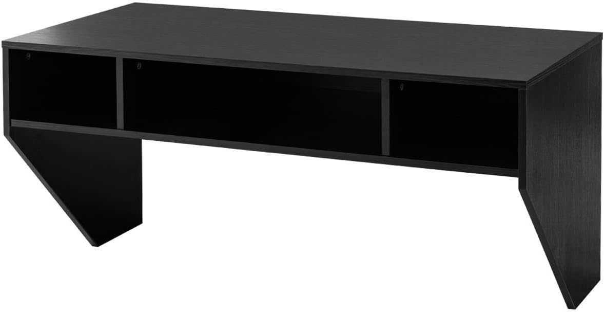 WATERJOY Wall Mounted Desk Computer Desk Floating Table, Home Office Working Desk, Wall Mounted Console Workstation Laptop PC Table with Storage Shelves Black
