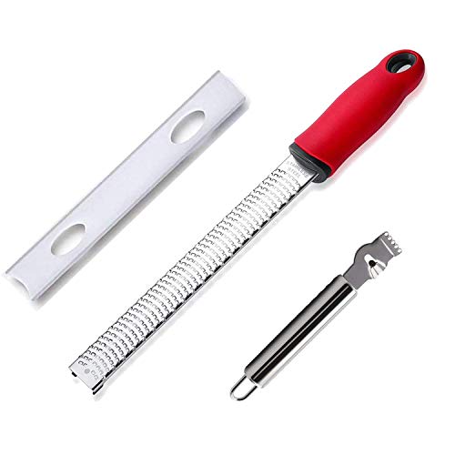 NABRU Lot Zesteur d'Agrumes Râpe à Fromage Manuelle & Un Gratte-Citron Couteau Canneleur en Acier Inoxydable Parmesan, Chocolat, Citron Vert Manuelle...