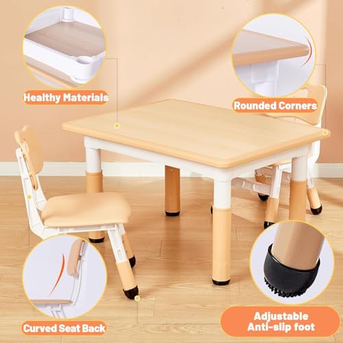 Image of Snazzy Kids Height Adjustable Table and 2 Chairs Set for Ages 3-8 for Classrooms Homes - Natural