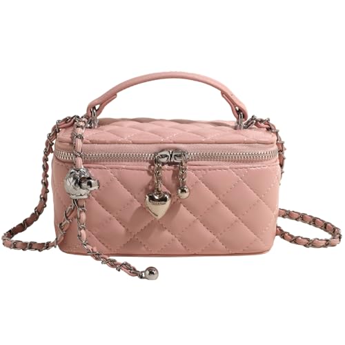 Bolsa de mão quadrada para mulheres, bolsa tiracolo de designer de corrente, mini bolsa de alça superior, rosa