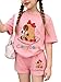 Voxikidio Girls Clothes Size 6 7 Cute Capybara Print & Cherry Bow Short Sleeve Shorts Set 2 Pcs Girls Summer Outfits Pink Size 6-7