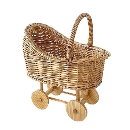 ZYHARUKO Handgefertigter geflochtener Weidenkorb, kleiner Schubwagen...